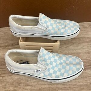 Vans blue and white checkered slip on trainers, Men’s Size 8, Women’s 9.5